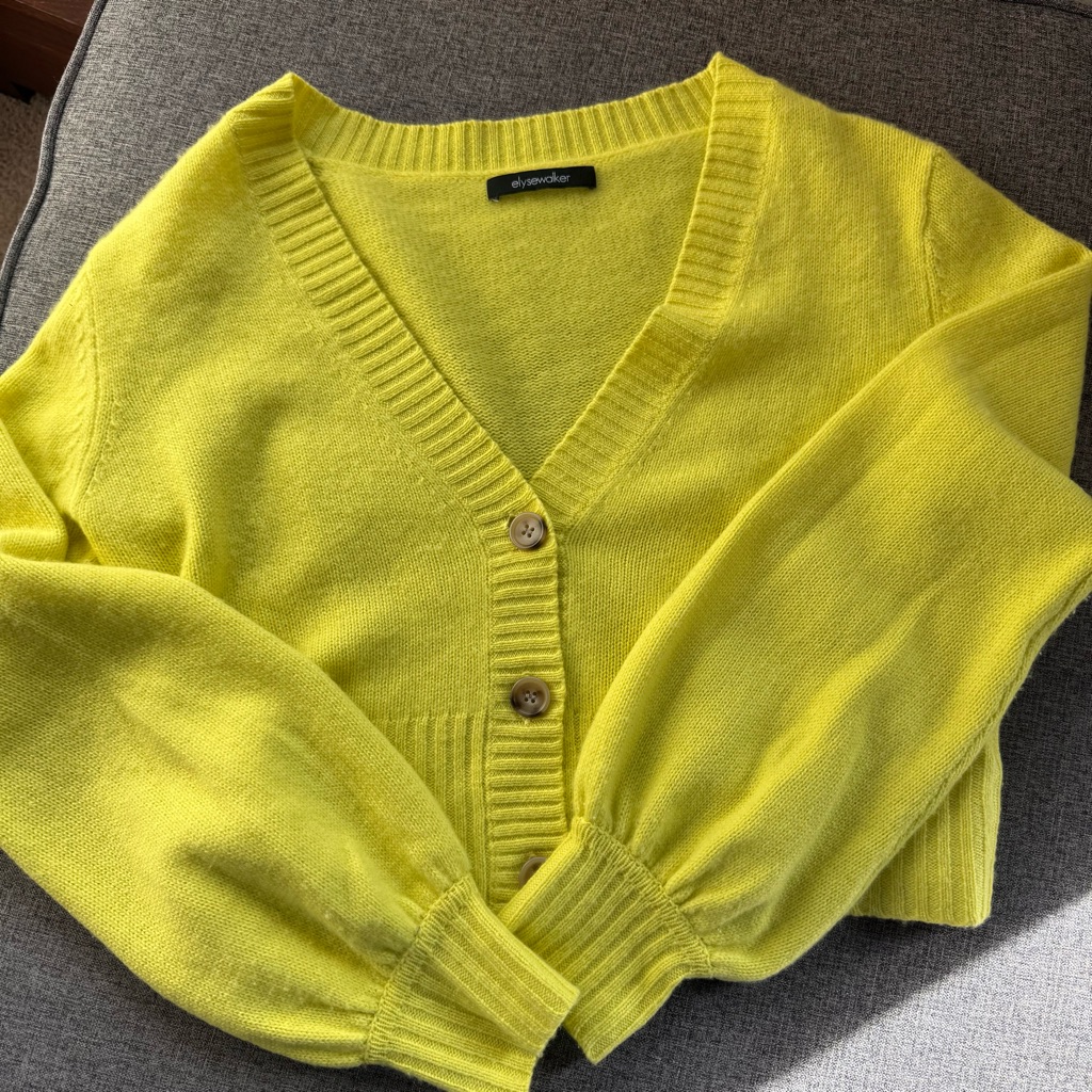 Elyse Walker Cropped Cardigan Sweater Cashmere Bright Yellow Size S — image 4 of 5